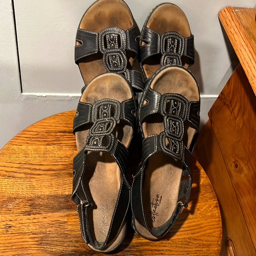 2 pairs Clark’s Sandals, size 9, navy blue and black